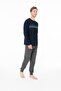 18953 Men's Navy Blue Round Neck Long Sleeve Pajama Set - 3