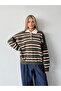 Striped Buttoned Polo Neck Women's Knit Sweater - 3