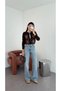 Cut-Leg Light Blue Straight Jeans