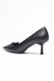 Women's Leather Heeled Shoes 5.5 cm Pointed Toe Bow Gold Detailed Black Fiora - 4
