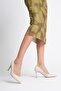 Women's Leather Heeled Shoes 8 cm Pointed Toe Beige Carmira - 5