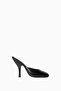 Date 105, Black Leather Peep Toe Sculptural Heels, Handcrafted Slippers