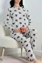 Pajama Set Crew Neck Long Sleeve Black Striped - 3