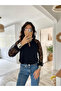 Women’s Long Sleeve Blouse with Chest Cutout Detail, Turtleneck, Mesh Sleeves, Sandy Fabric - 5