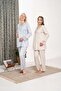 Women's Blue Jacquard Satin Shawl Collar Winter Special Design Maternity Pajama Set - 4