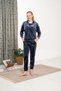 Women's Navy Blue Special Design Exclusive Velvet Hooded Tracksuit Set - 4