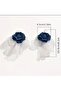 Denim Floral Lace Leaf Dangle Earrings – Navy/White, Hooked - 4