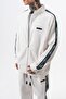 Men's Dark Striped Detail Stand Collar Doubleface Zip Oversize Sweatshirt Ecru - 4