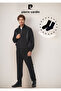 Men's Clothing Stand Collar Zippered & Boxed Black Tracksuit Set Ol.Pc.7000.001