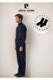 Men's Clothing Stand Collar Zippered & Boxed Navy Blue Tracksuit Set Ol.Pc.7000.001 - 4