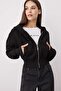 Siyah Regular/Normal Kalıp Kapüşonlu Kalın içi Polarlı Örme Hırka/Sweatshirt TWOAW25SW00068 - 2