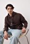Dark Brown Regular/Normal Cut Hooded Fleece Inside/Warm Sweatshirt Tmnaw23Sw00194 - 2