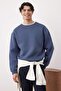 Indigo Unisex Oversize/Geniş Kesim Kontrast Dikiş Detaylı Bisiklet Yaka Sweatshirt TMNAW24SW00011 - 3