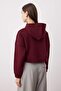 Bordo Fermuarlı Kapüşonlu Rahat Kesim Crop Kalın İçi Polarlı Örme Sweatshirt TWOAW20SW0660 - 4