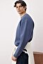 Indigo Unisex Oversize/Geniş Kesim Kontrast Dikiş Detaylı Bisiklet Yaka Sweatshirt TMNAW24SW00011 - 2