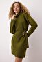 Haki Düz Kısa / Mini Yumuşak Dokulu Oversize Kuşak Detaylı Kısa/Mini Triko Elbise TWOAW26EL00155 - 2