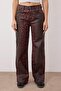 Çok Renkli Kırmızı Leopar Desenli Kaplamalı Yüksek Bel Wide Leg Jeans TWOAW26JE00157 - 3