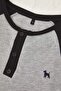 Black-Grey Regular Fit Raglan Sleeve Dog Embroidery Buttoned Collar Knitted Pajama Set Tmnaw26Pt00004 - 3