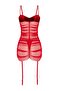 Kırmızı Jartiyerli Saten ve Tül Sırt Transparan Külotlu Babydoll/Fantezi Gecelik THMAW26LL00002 - 8