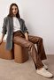 Kahverengi Suni Deri Flare Bootcut Pantolon TWOAW26PL00082