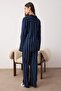 Navy Blue Striped Viscose Shirt-Pants Woven Pajamas Set Thmaw23Pt00158 - 5