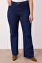 Koyu Mavi Yüksek Bel Paçası Kesikli Straight Fit Denim Büyük Beden Jeans TBBAW26CJ00033 - 3