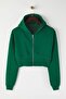 Emerald Green Zippered Hooded Waist-Fitted Stretchy Knitted Sweatshirt Twoaw26Sw00089 - 5