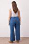 Mavi Yüksek Bel Kemerli Geniş Paça Denim Büyük Beden Jeans TBBAW26CJ00031 - 4