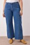 Mavi Yüksek Bel Kemerli Geniş Paça Denim Büyük Beden Jeans TBBAW26CJ00031 - 3