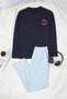 Navy Blue Regular Fit Embroidered Six Stripes Knitted Pajama Set Tmnaw26Pt00056