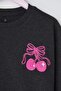 Anthracite Cotton Back Printed Oversized Girls' Knitted Sweatshirt Tkdaw26Sw00039 - 4