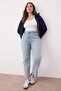 Açık Mavi Paçası Kesikli Yüksek Bel Straight Fit Büyük Beden Jeans TBBAW26CJ00039 - 2