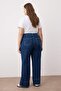 Mavi Yüksek Bel Dikiş Detaylı Geniş Paça Büyük Beden Wide Leg Jeans TBBAW26CJ00017 - 4