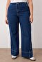 Mavi Yüksek Bel Dikiş Detaylı Geniş Paça Büyük Beden Wide Leg Jeans TBBAW26CJ00017 - 3