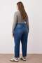 Koyu Mavi Yüksek Bel Beli Lastikli Büyük Beden Mom Fit Jeans TBBAW24CJ00050 - 4