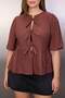 Brown Bow Woven Plus Size Blouse Tbbaw25Af00021 - 3