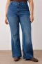 Mavi Yüksek Bel Paçası Kesikli Straight Fit Denim Büyük Beden Jeans TBBAW26CJ00033 - 3