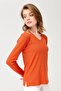 Women's V-Neck Sleeves Buttoned Glitter Blouse Orange - 6