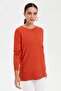 Women's Crew Neck Seamless Glitter Blouse with Buttons on the Side Orange - 8