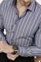 Gray White Striped Slimfit Men's Shirt with Gift Box - 2