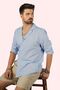 Blue Linen Apaj Collar Relax Fit Men's Shirt - 3