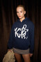 Lioraen Women's Printed Relaxed Kangaroo Pocket Hooded Navy Blue Sweatshirt - 3
