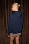 Lioraen Women's Printed Relaxed Kangaroo Pocket Hooded Navy Blue Sweatshirt - 6