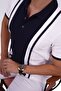 White Navy Blue Double Color Men's Polo Neck T-Shirt