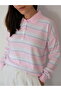 Una Fiaba - Pink Striped Women's Three-Button Shirt Collar Knit Sweater