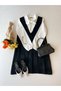 Short Black Stamp Winter V-neck Gilet Dress - 7