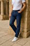 Premium High Quality Men's Classic 5-Pocket High Waist Regular Fit Stretchy Tapered Leg Trousers -Blue C366 - 6