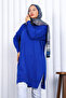 Cobalt Blue Crew Neck Mercerized Loose Knitwear Tunic - 3