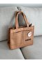 Canvas Fabric Large Shoulder Bag with Embroidered Details W32 H28