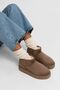 Mini Dark Beige Suede Thick Sole Women's Boots with Fur Inside - 8